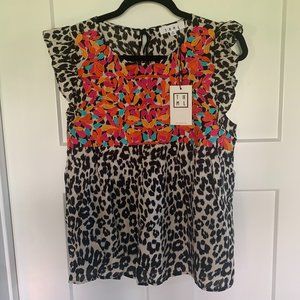 THML NWT embroidered animal print top, size medium